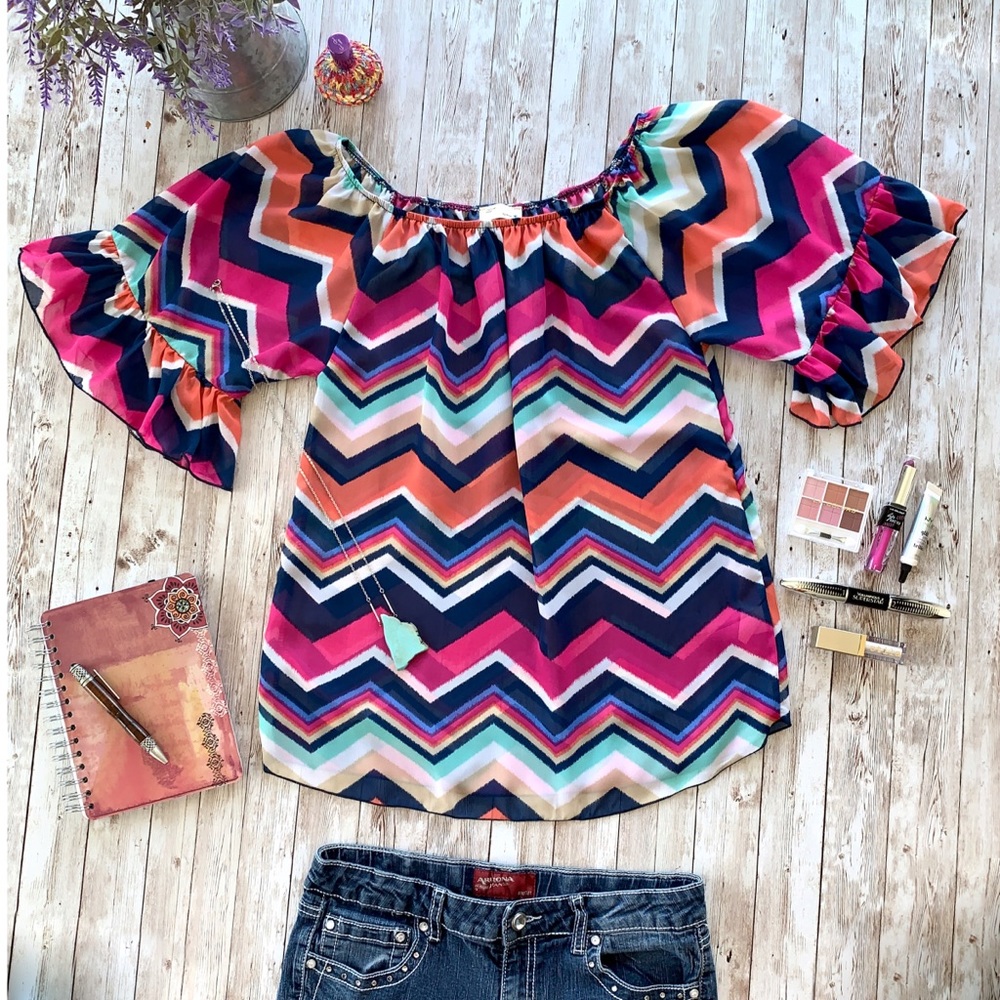 Chevron print off the shoulder blouse
